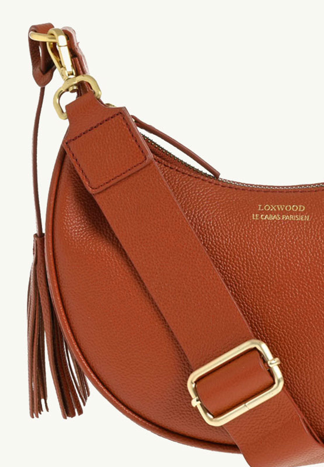 ALBANE - Sac demi lune en cuir grainé couleur Orange