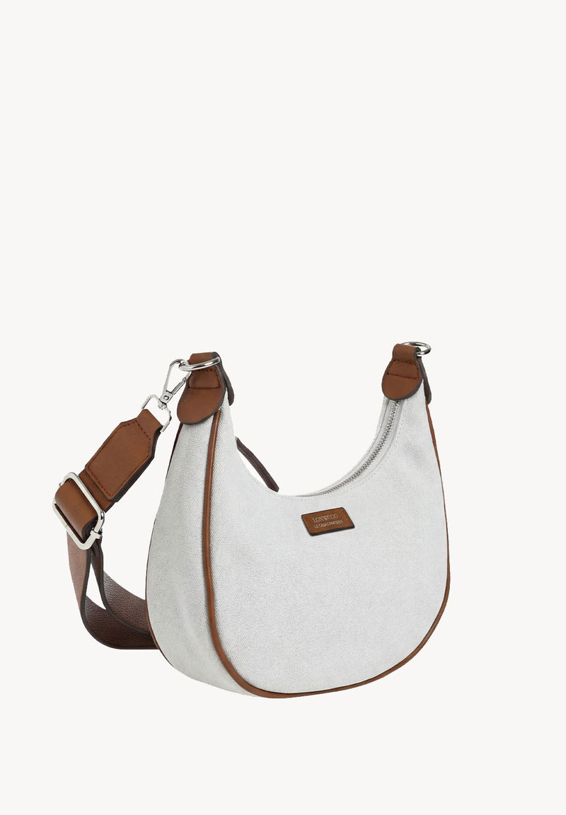 ALBANE - Sac demi lune en nylon couleur ecru