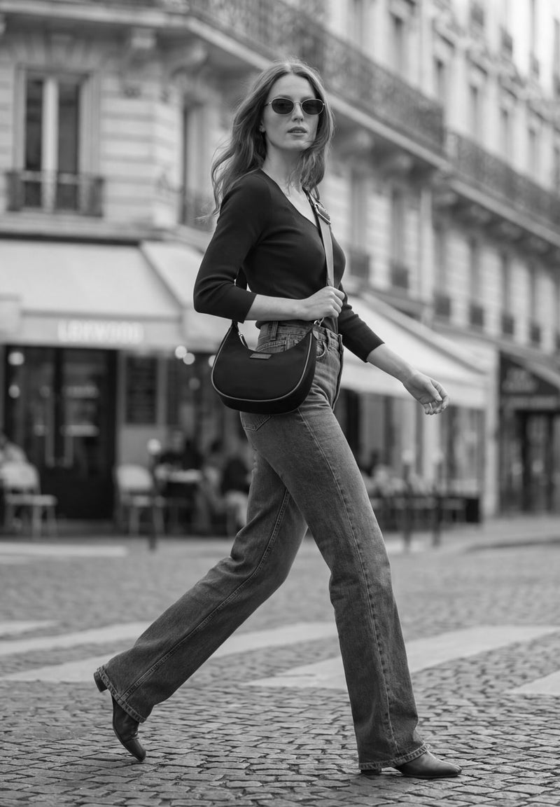 ALBANE - Sac demi lune en nylon couleur kaki