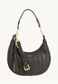 ALBANE - Sac demi lune en cuir tressé Chocolat