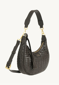 ALBANE - Sac demi lune en cuir tressé chocolat