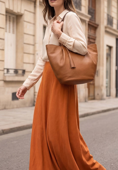 ALMA - Sac zippé porté épaule couleur brandy