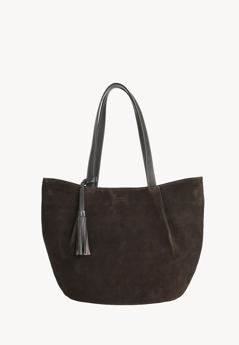 ALMA - Sac zippé porté épaule en cuir velours couleur Chocolat