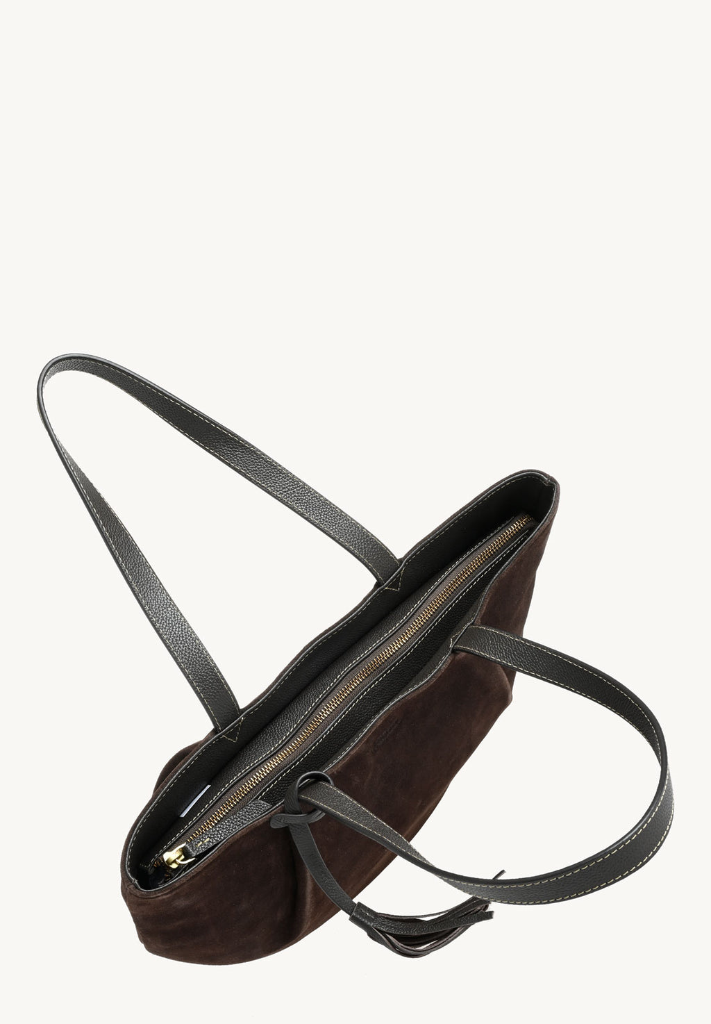 ALMA Sac zippé porté épaule en cuir velours couleur Chocolat