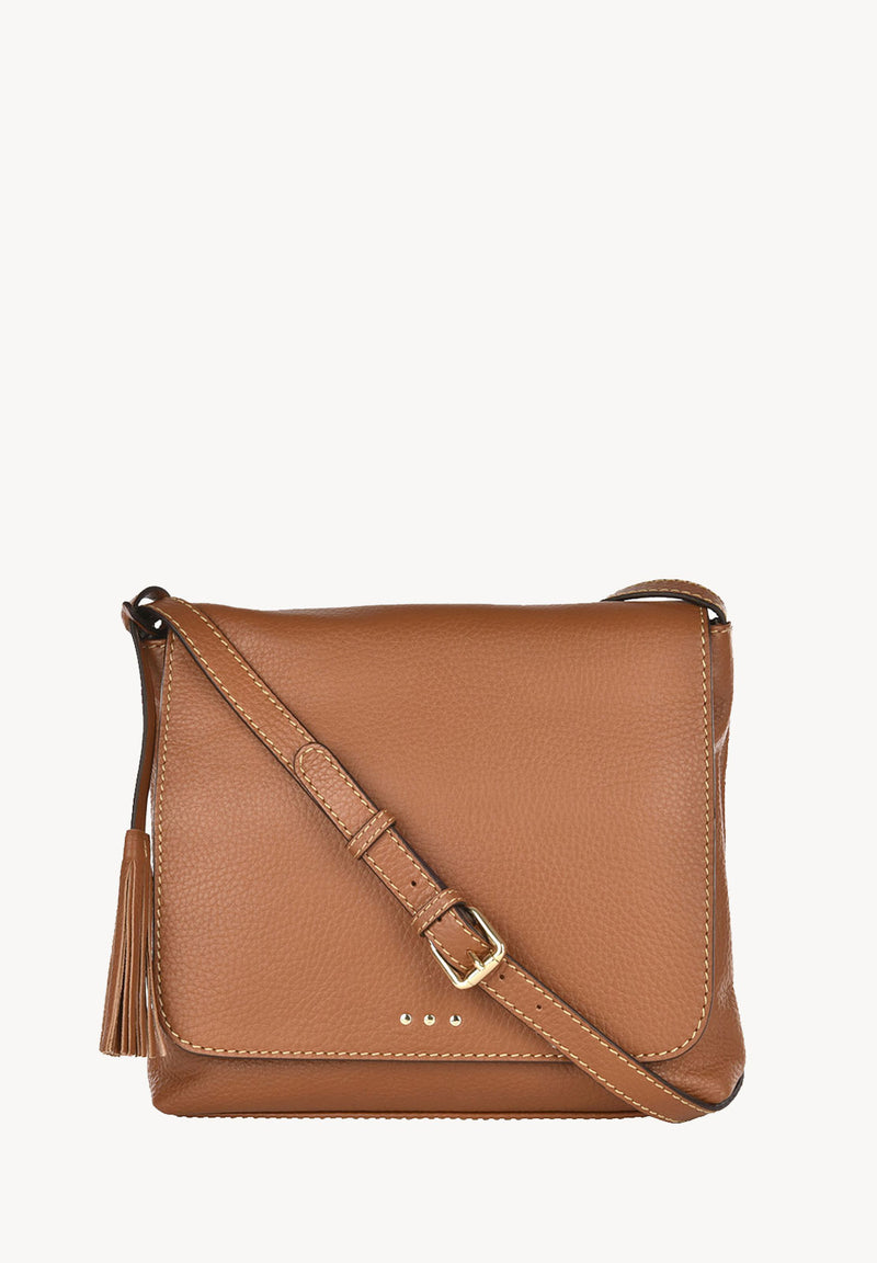 ANOUK - Sac besace en cuir grainé couleur brandy