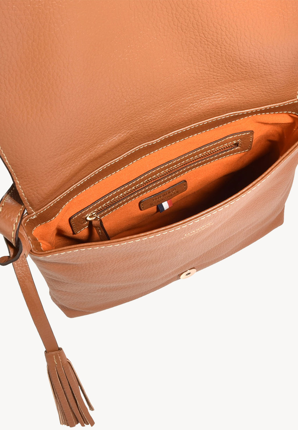 ANOUK - Sac besace en cuir grainé couleur brandy