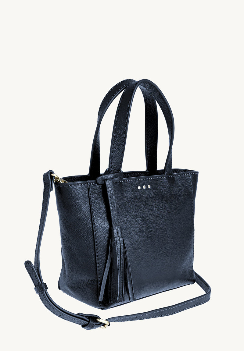 BABY CABAS - Petit crossover en cuir grainé couleur bleu marine