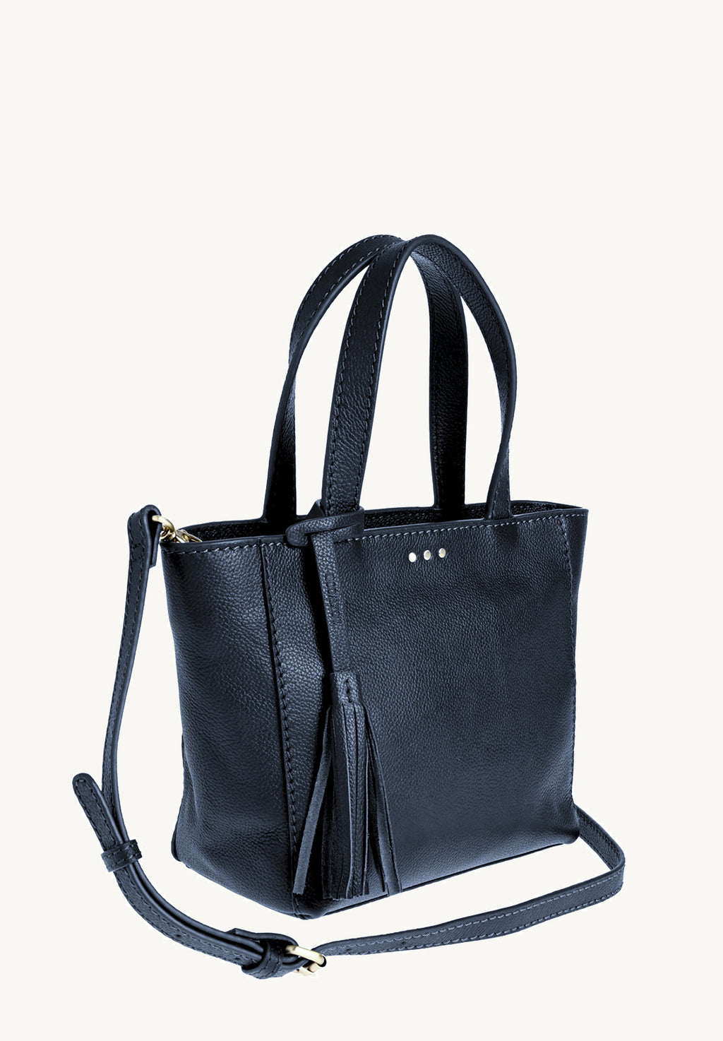 BABY CABAS - Petit crossover en cuir grainé couleur bleu marine