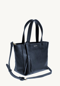 BABY CABAS - Petit crossover en cuir grainé couleur bleu marine