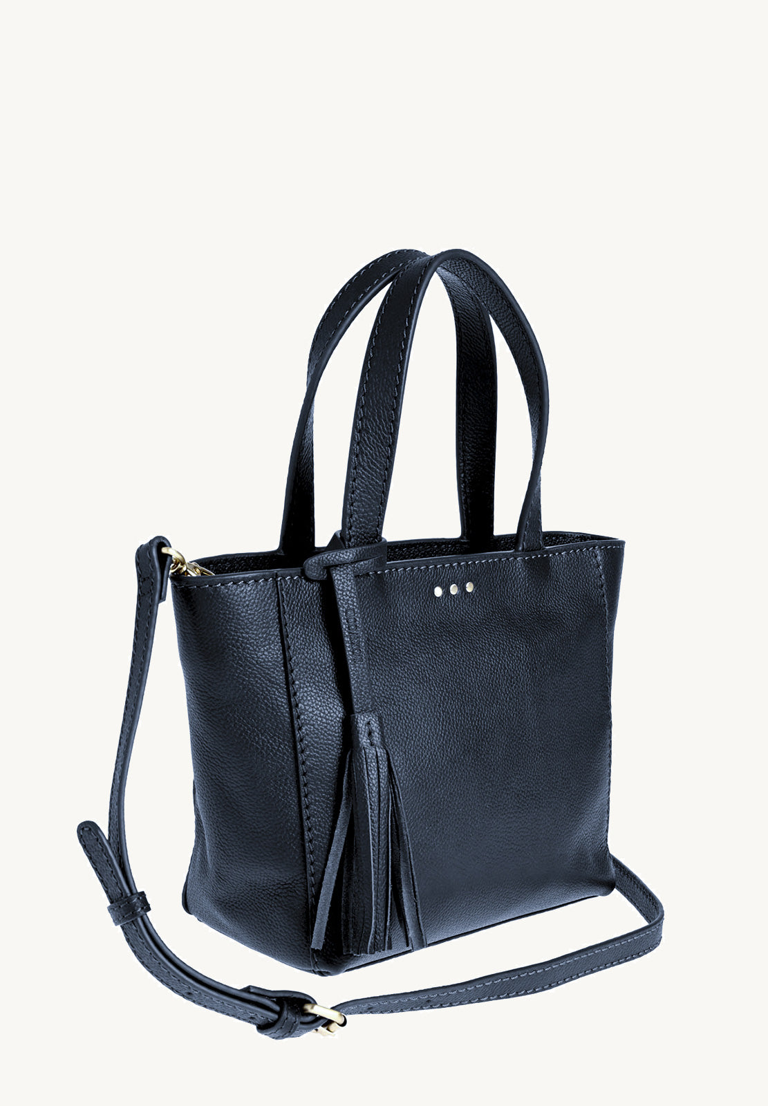 BABY CABAS - Petit crossover en cuir grainé couleur bleu marine