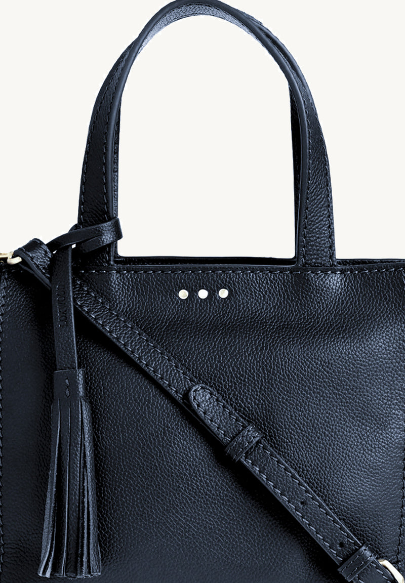 BABY CABAS - Petit crossover en cuir grainé couleur bleu marine