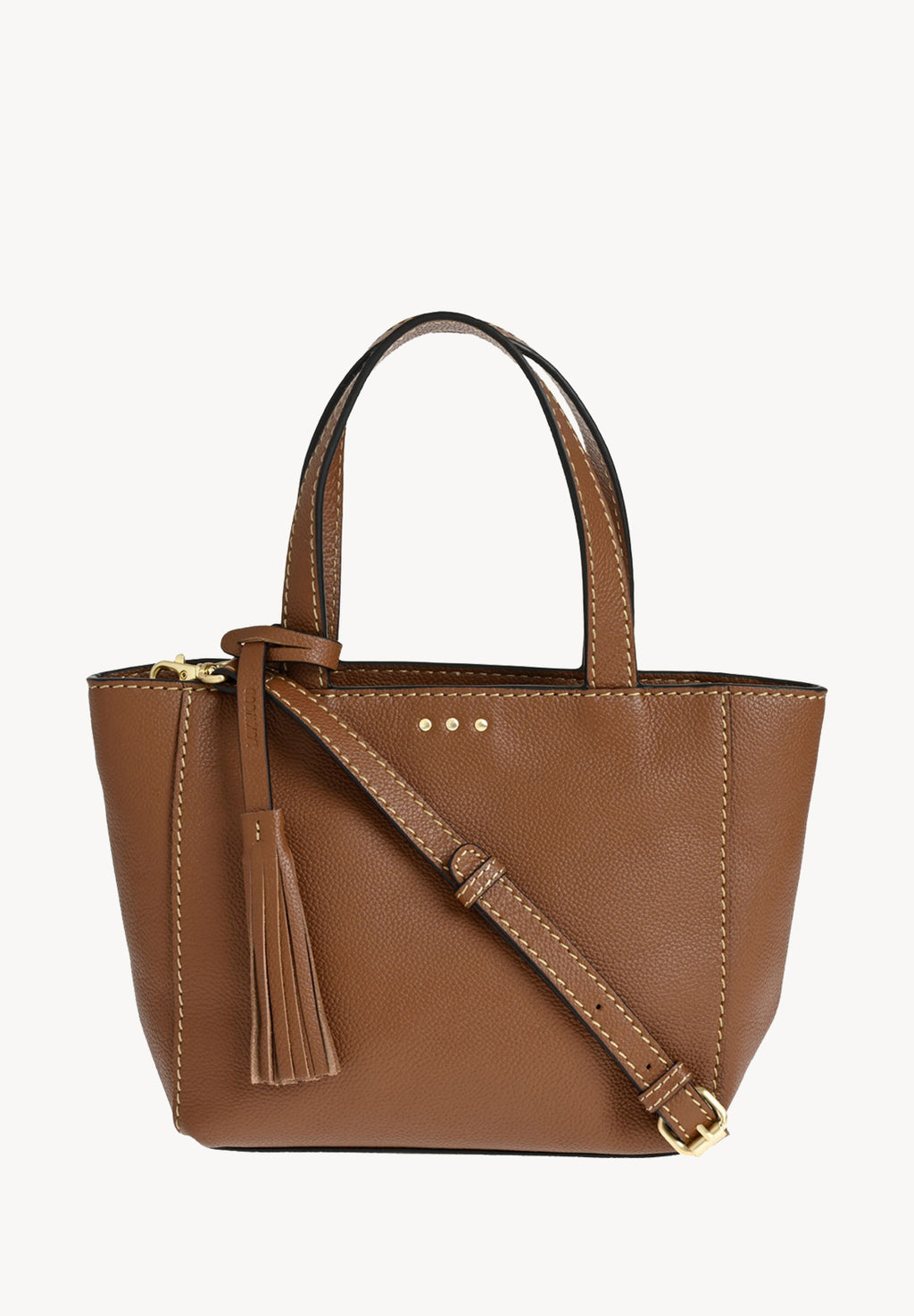 BABY CABAS - Petit crossover en cuir grainé couleur brandy