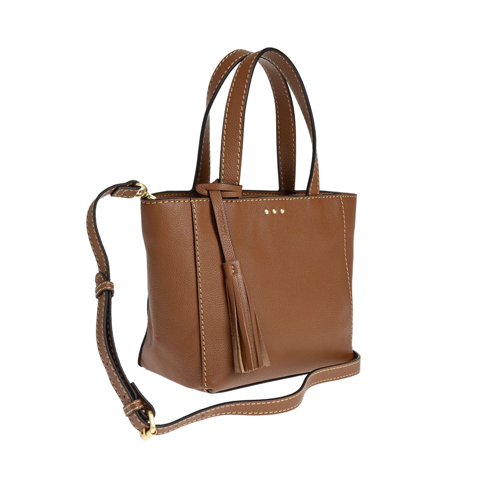 BABY CABAS - Petit crossover en cuir grainé couleur brandy