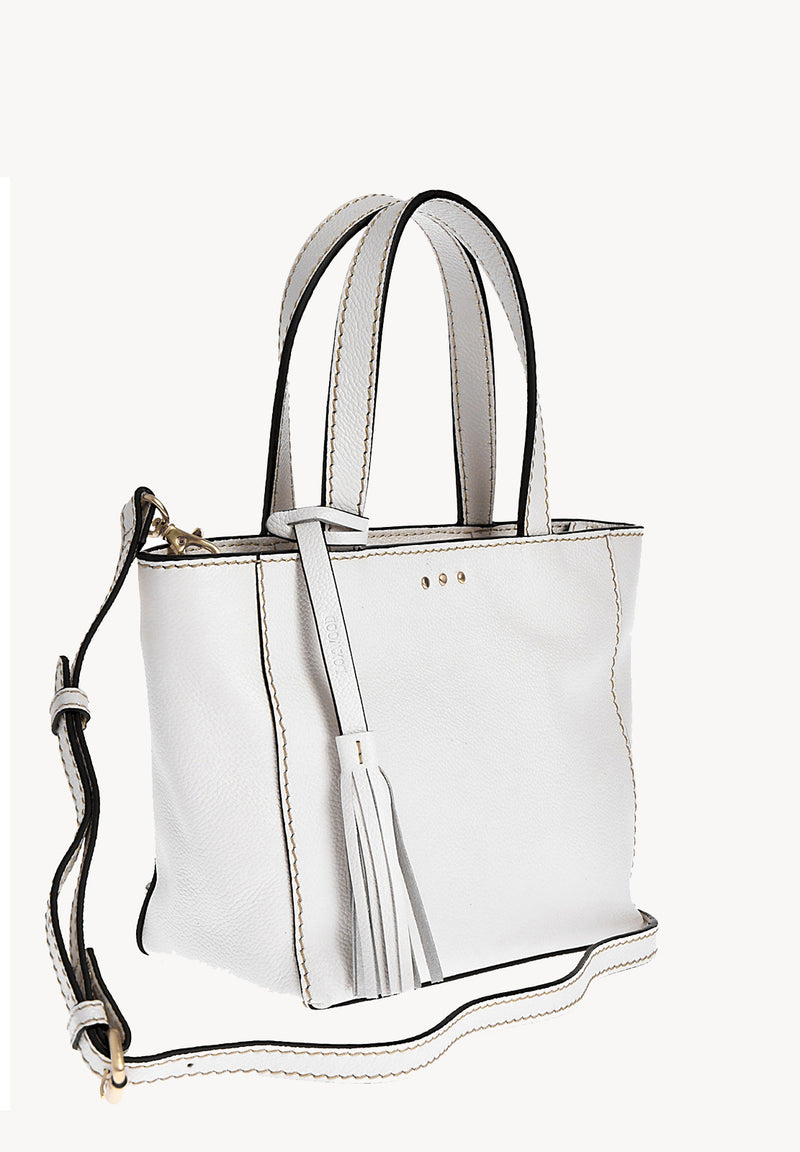 BABY CABAS - Petit crossover en cuir grainé couleur craie