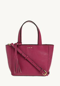 BABY CABAS - Petit crossover en cuir grainé couleur fushia