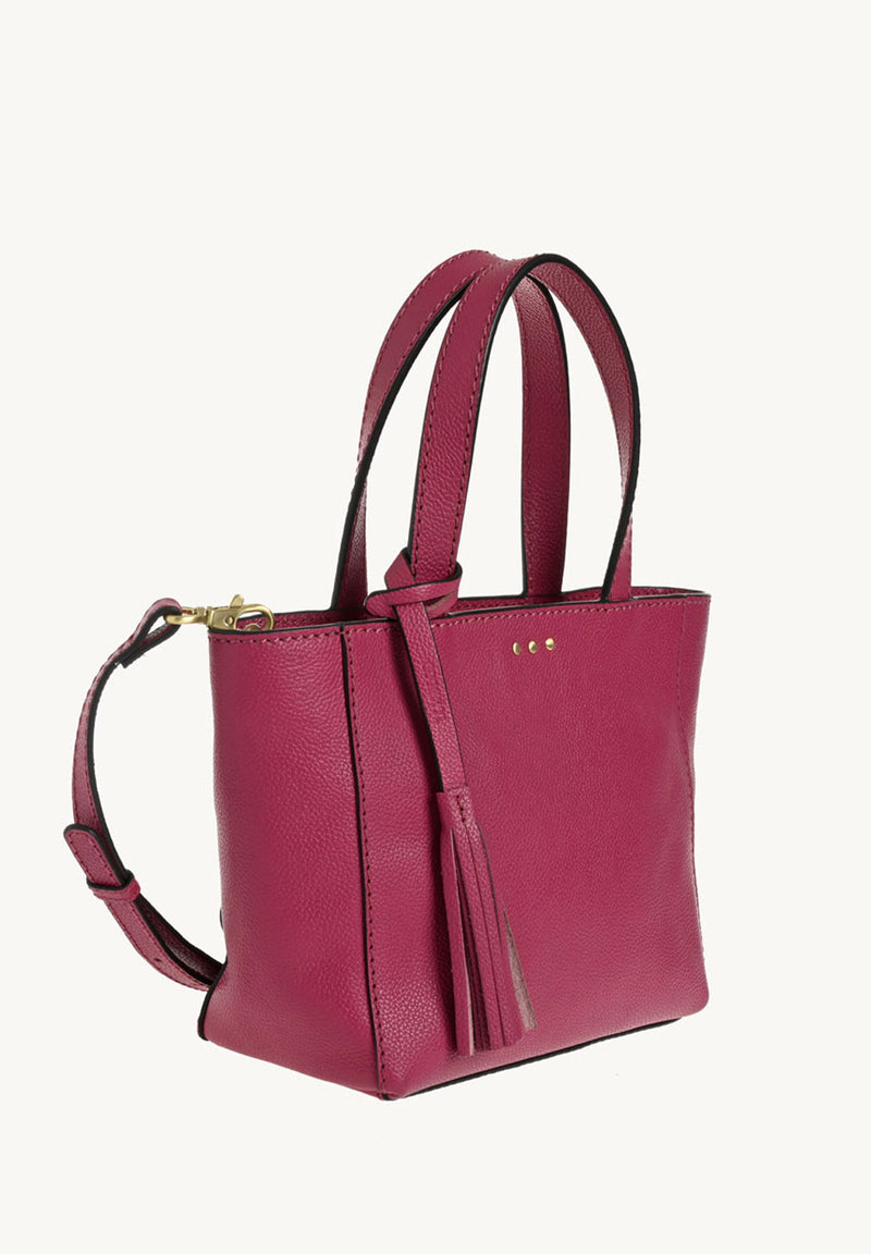 BABY CABAS - Petit crossover en cuir grainé couleur fushia