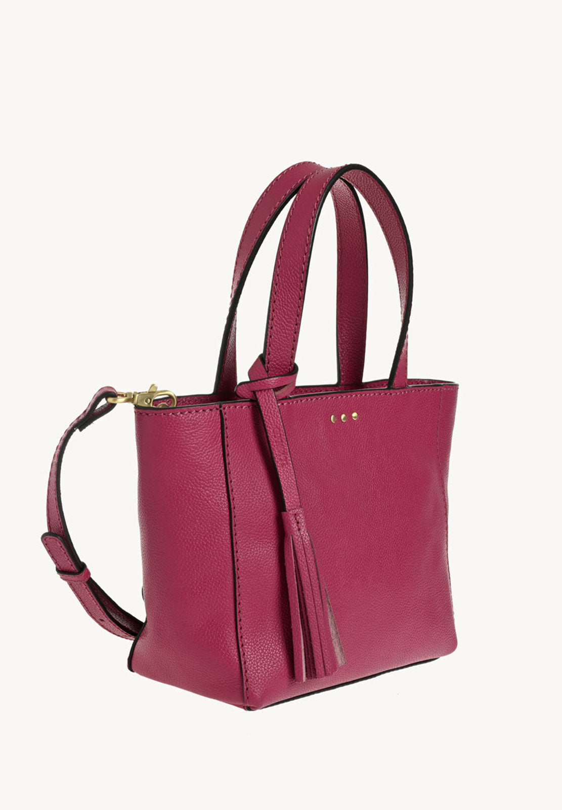 BABY CABAS - Petit crossover en cuir grainé couleur fushia