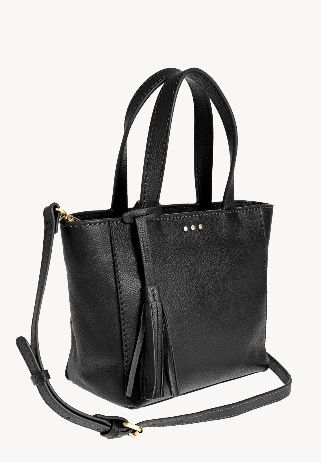 BABY CABAS - Petit crossover en cuir grainé couleur noir