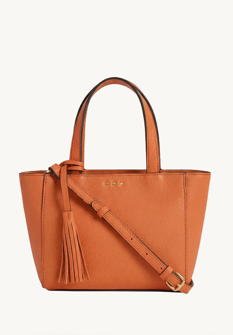 BABY CABAS - Petit crossover en cuir grainé couleur orange