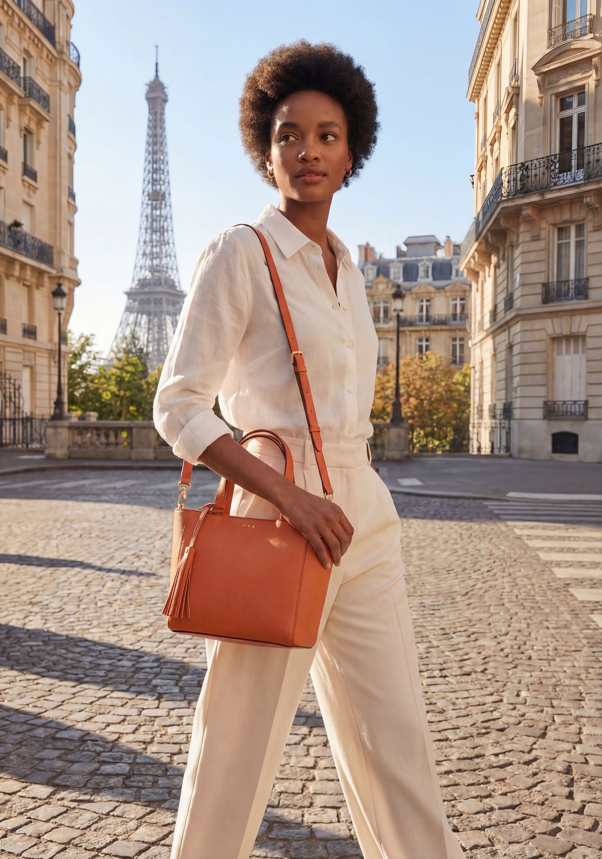 BABY CABAS - Petit crossover en cuir grainé couleur orange