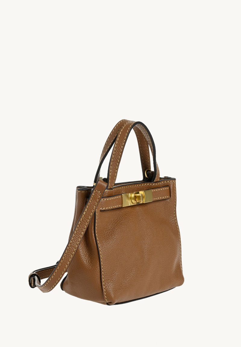 BABY NANOU - Mini crossover en cuir grainé couleur brandy