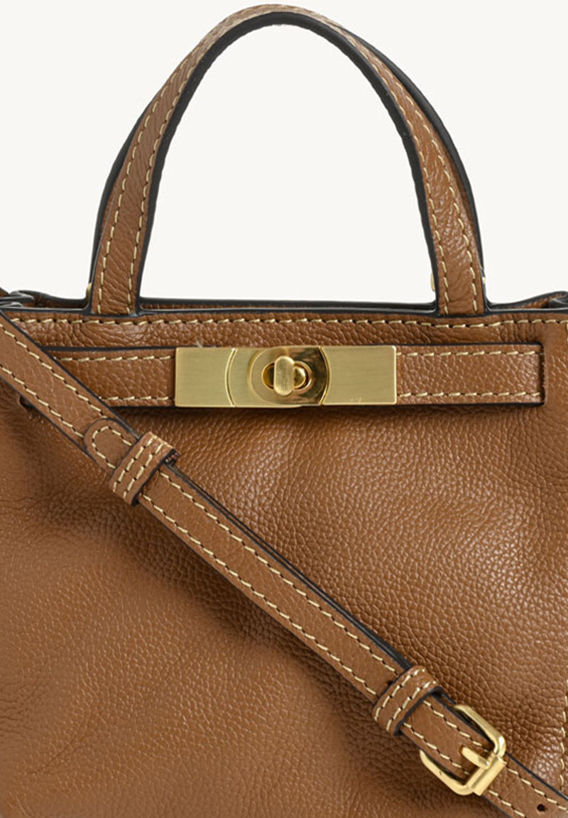 BABY NANOU - Mini crossover en cuir grainé couleur brandy