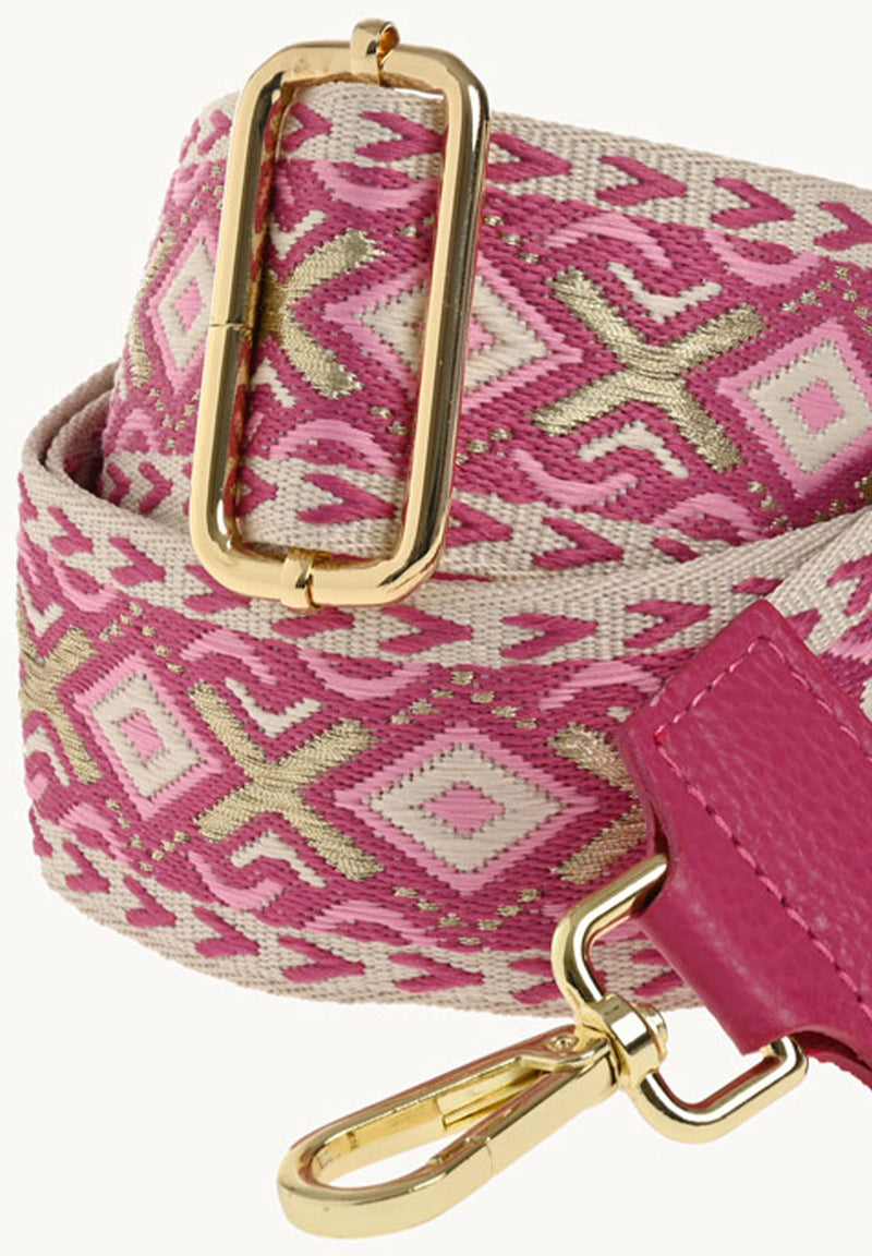 Ethnic print shoulder bag - Fuchsia textile and leather