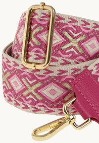 Ethnic print shoulder bag - Fuchsia textile and leather