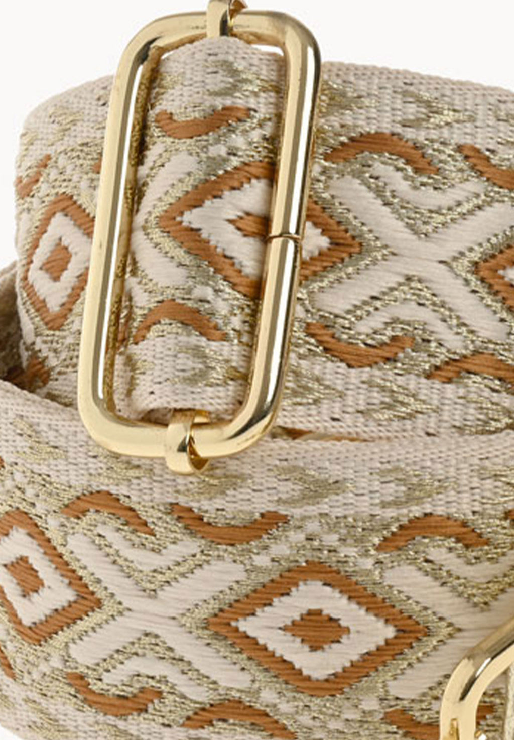 Ethnic print shoulder strap - Gold textile and leather