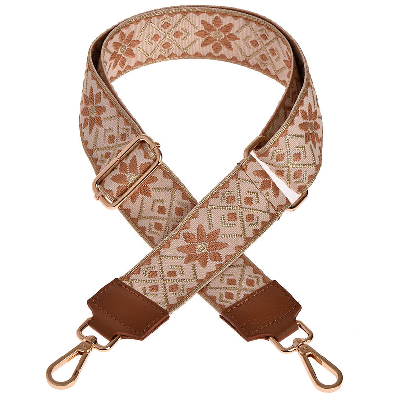 Ethnic pattern shoulder strap - Textile and leather