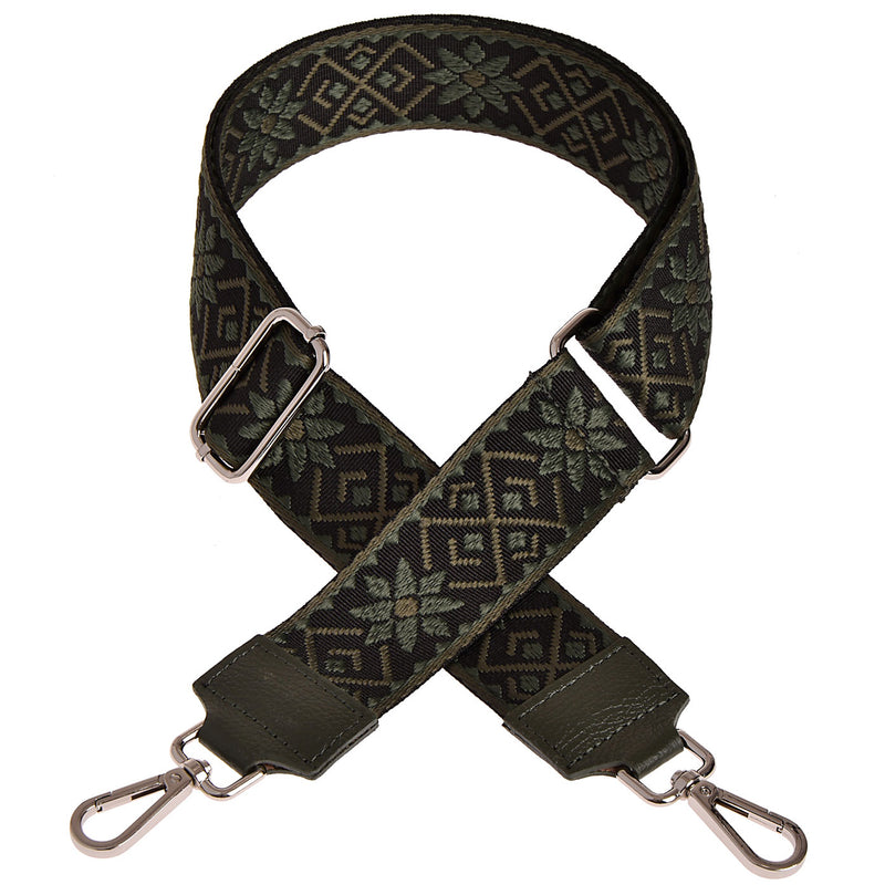 Ethnic pattern shoulder strap - Textile and leather