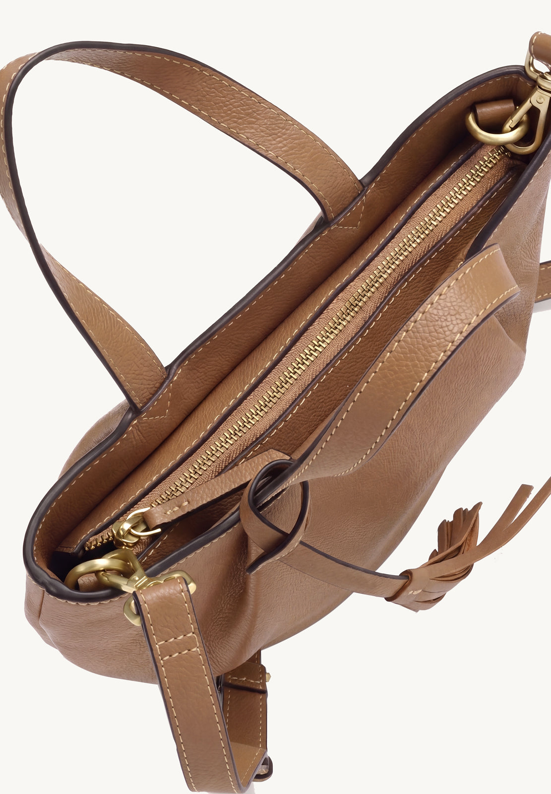 Baby ALMA - Petit sac zippé cuir grainé couleur brandy
