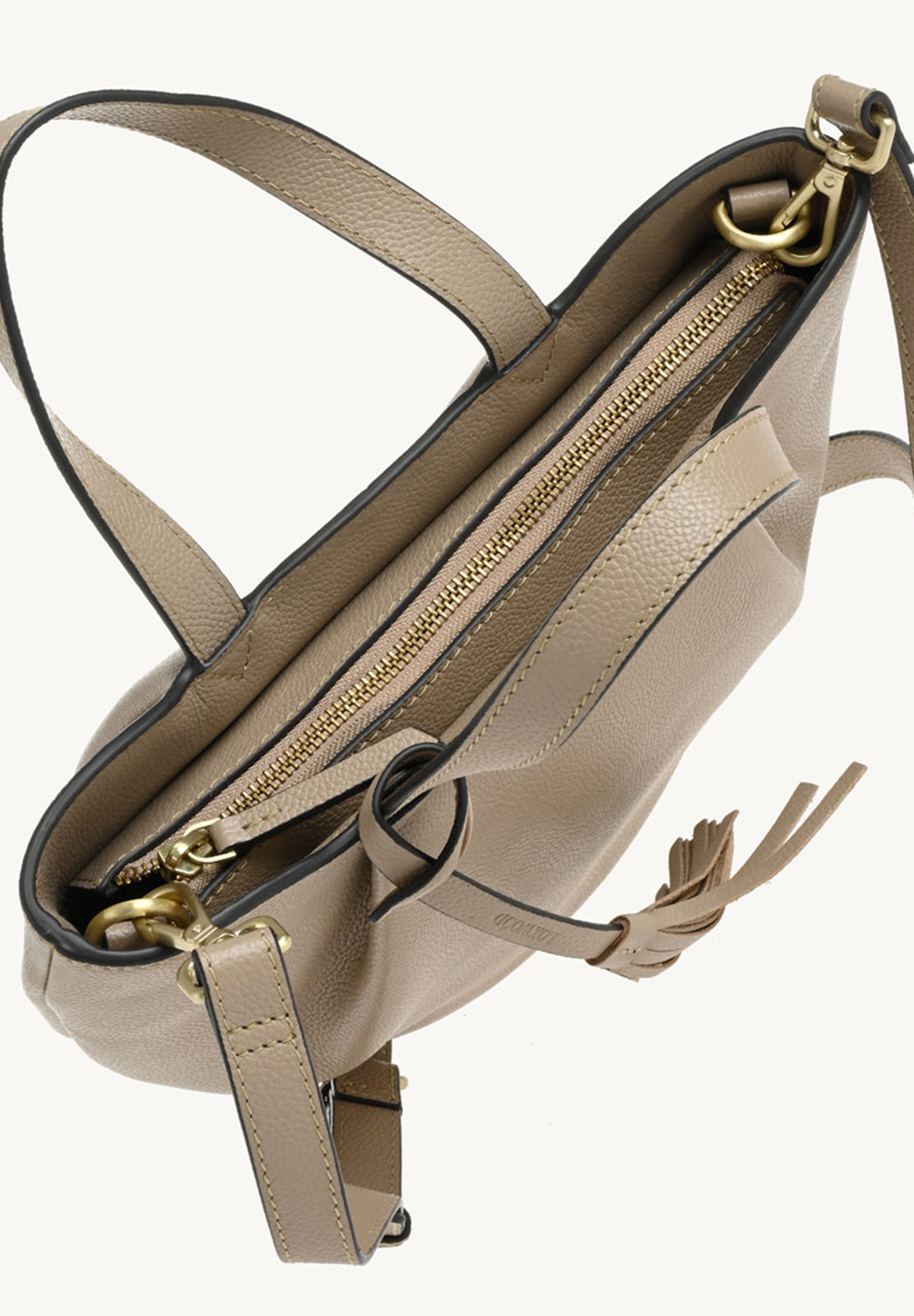 Baby ALMA - Petit sac zippé cuir grainé couleur taupe