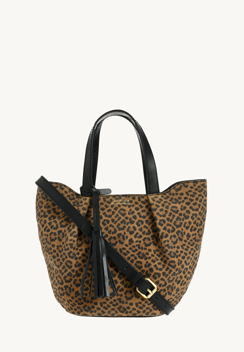 Baby ALMA - Petit sac zippé porté épaule cuir velours imprimé léopard
