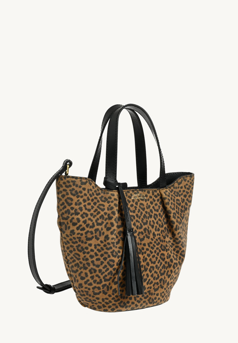 Baby ALMA - Petit sac zippé porté épaule cuir velours imprimé léopard