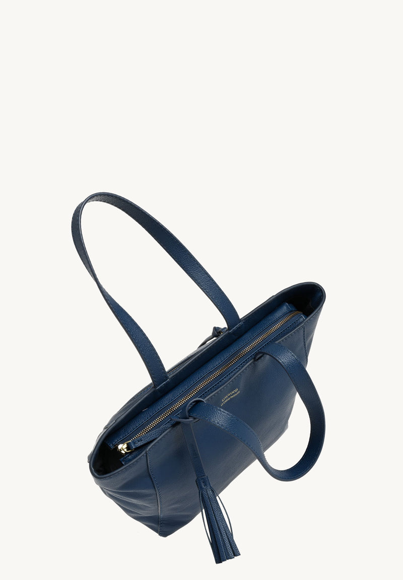 Cabas Parisien zippé en cuir grainé couleur Blue Jean