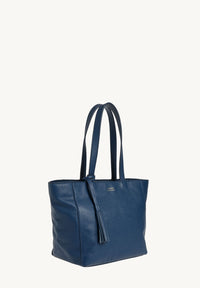 Cabas Parisien zippé en cuir grainé couleur Blue Jean