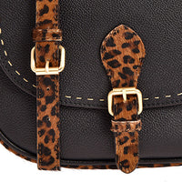 LIVIA - Grained leather messenger bag with leopard print cowhide hair finish