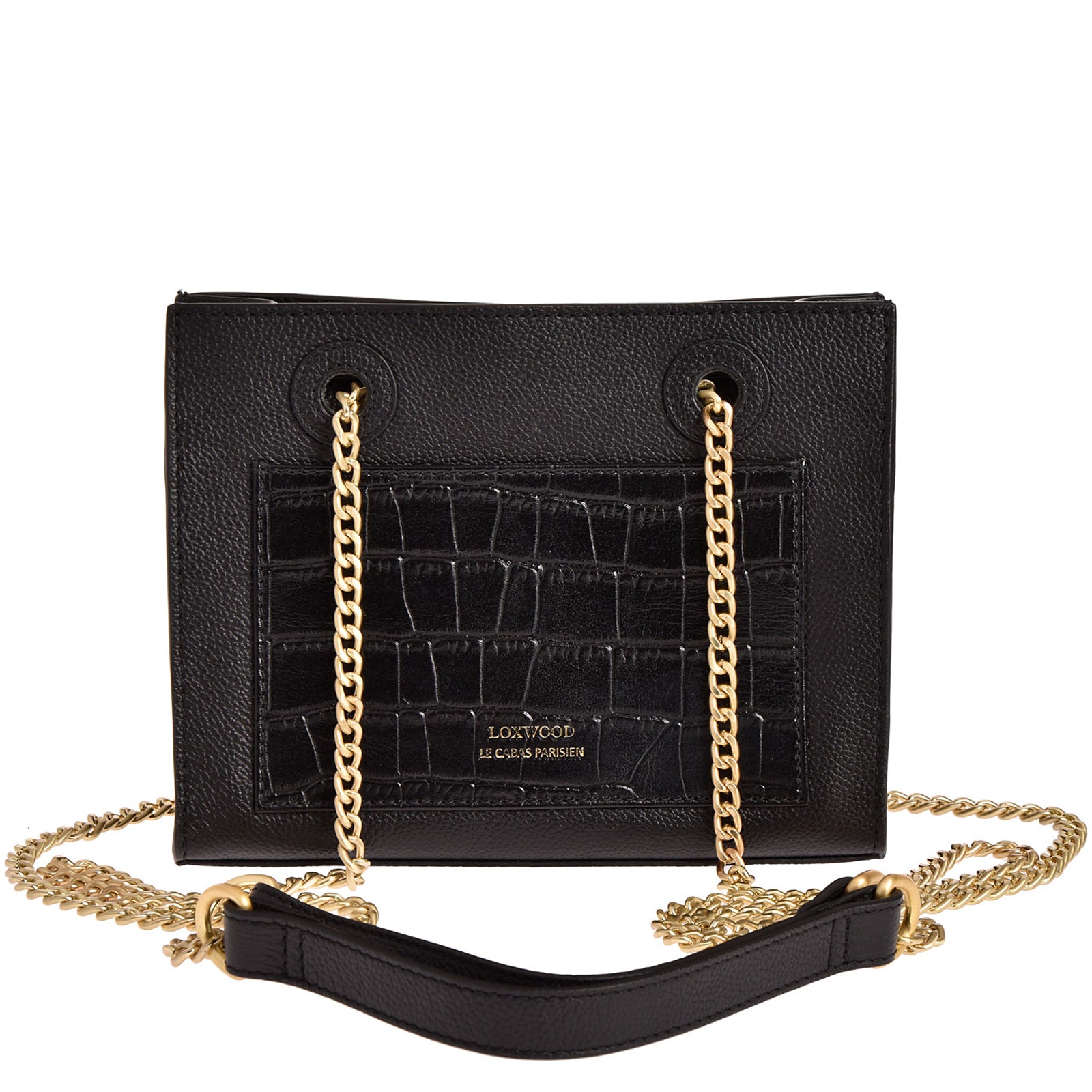 BABY JO - Mini grained leather bag with crocodile print pocket and chains