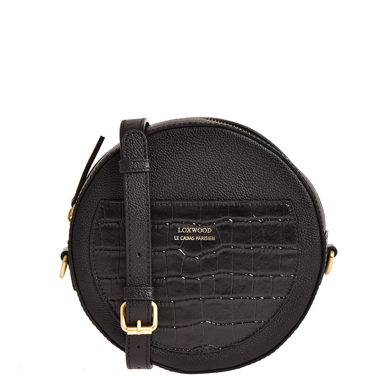 INES - Sac rond en cuir grainé avec poche imprimée croco