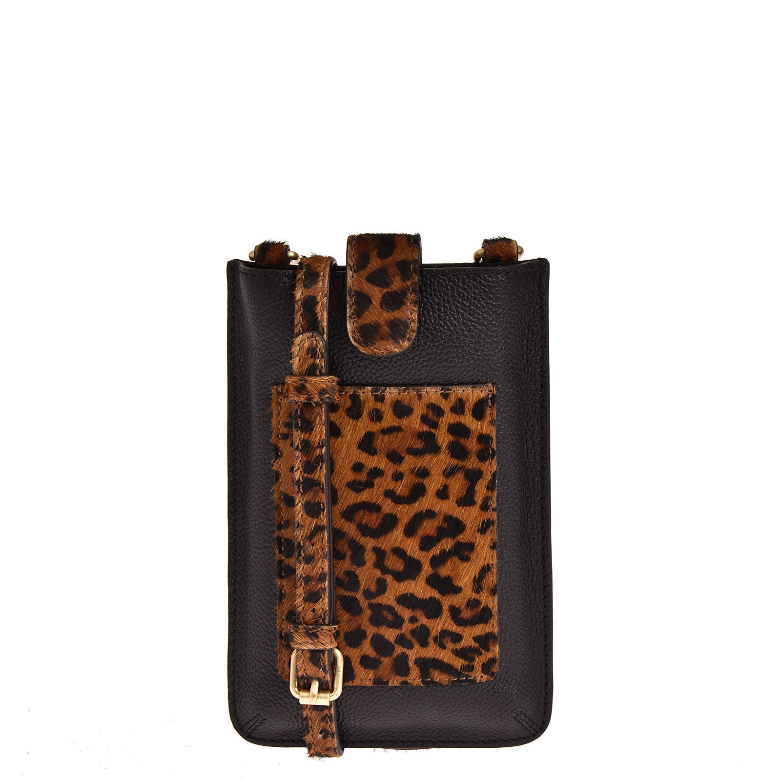 DANA - Grained leather &amp; cowhide hair phone pouch