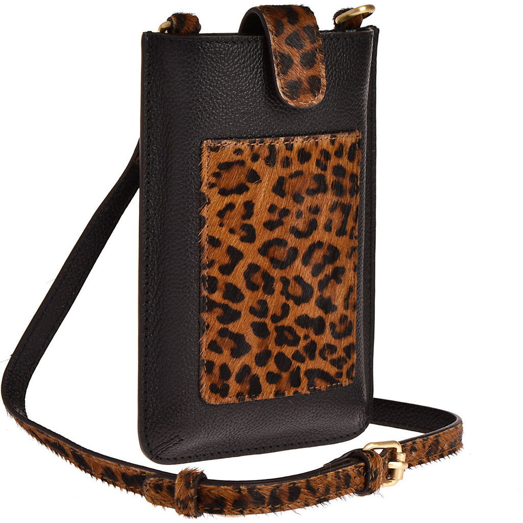 DANA - Grained leather &amp; cowhide hair phone pouch