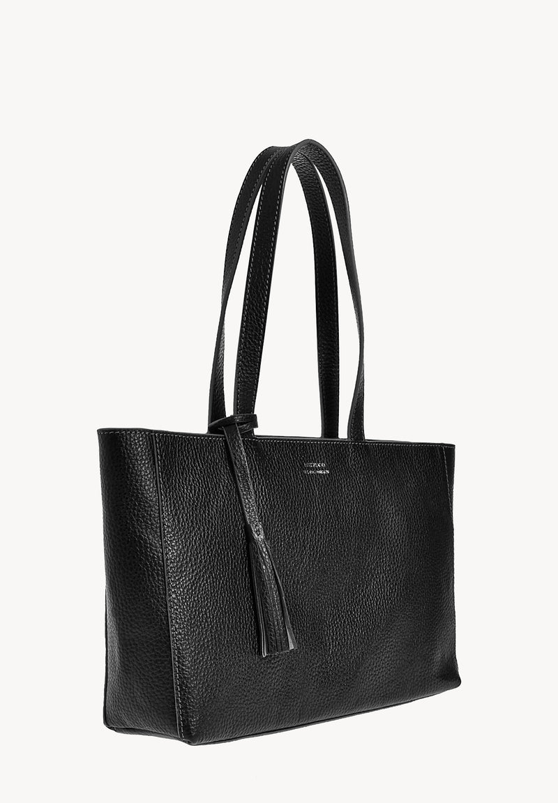 ENORA Sac fourre tout en cuir grainé Noir de profil