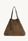 ODÉON - Grand cabas cuir velours piqué main couleur Chocolat