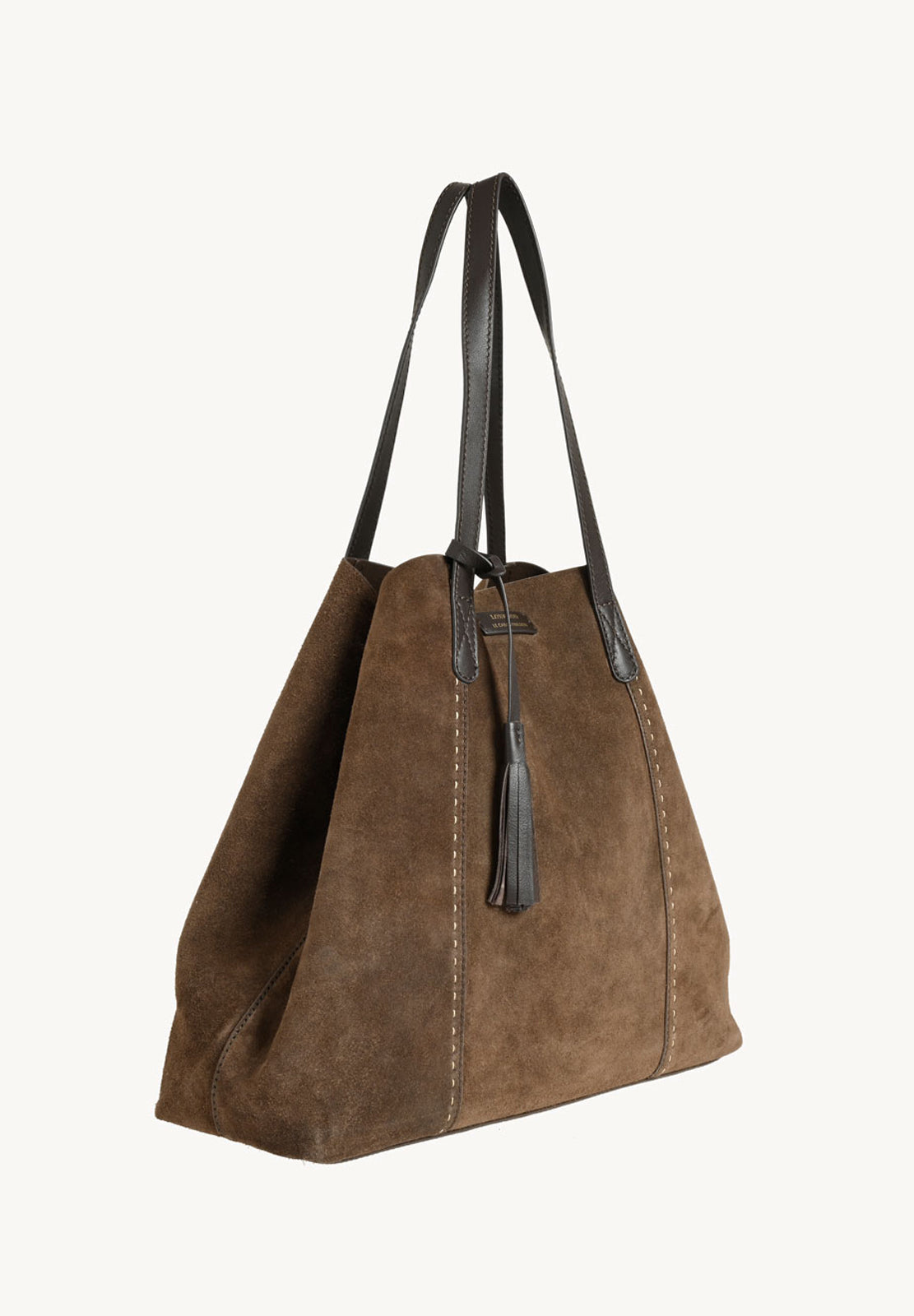 ODÉON - Grand cabas cuir velours piqué main couleur Chocolat