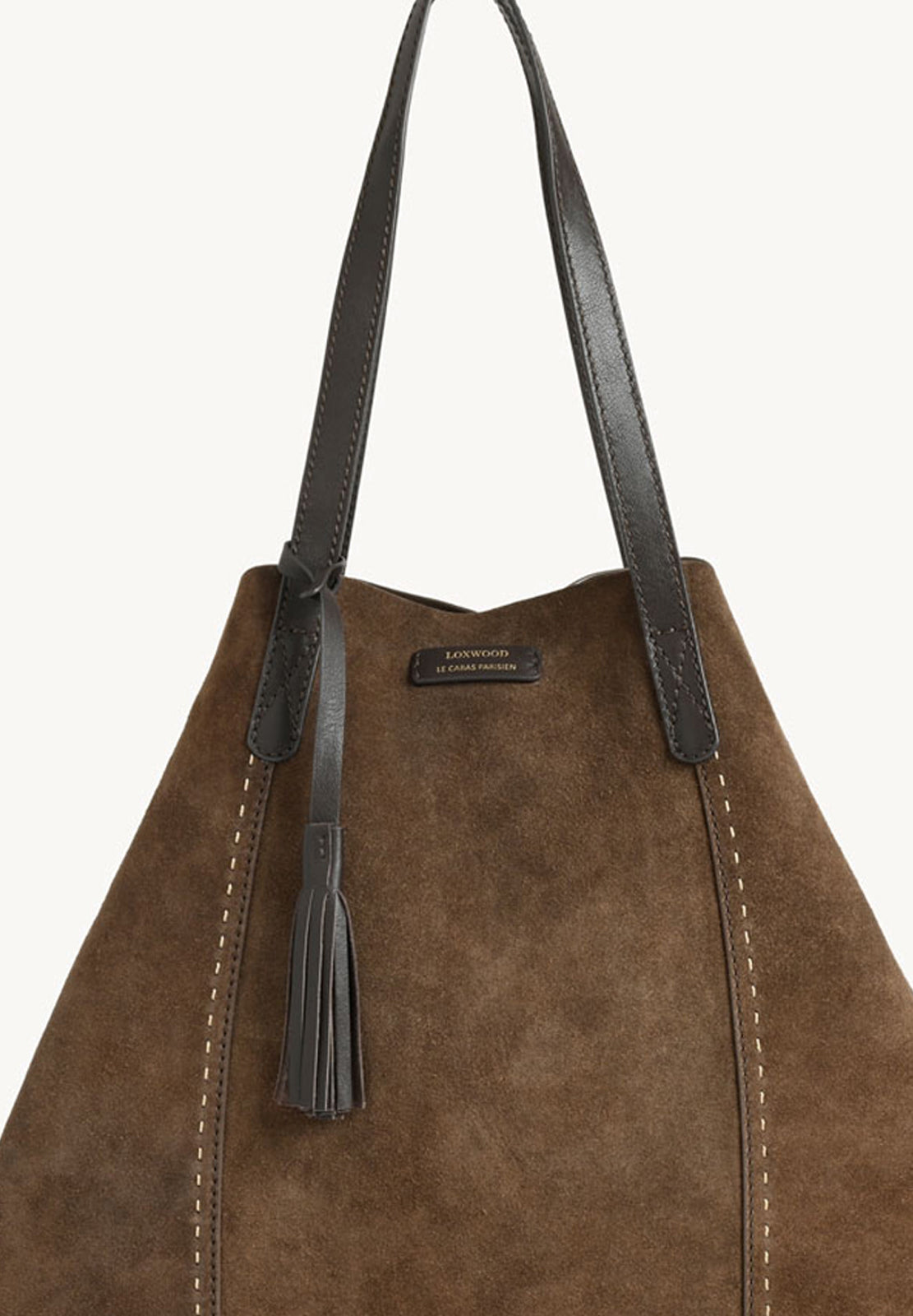 ODÉON - Grand cabas cuir velours piqué main couleur Chocolat