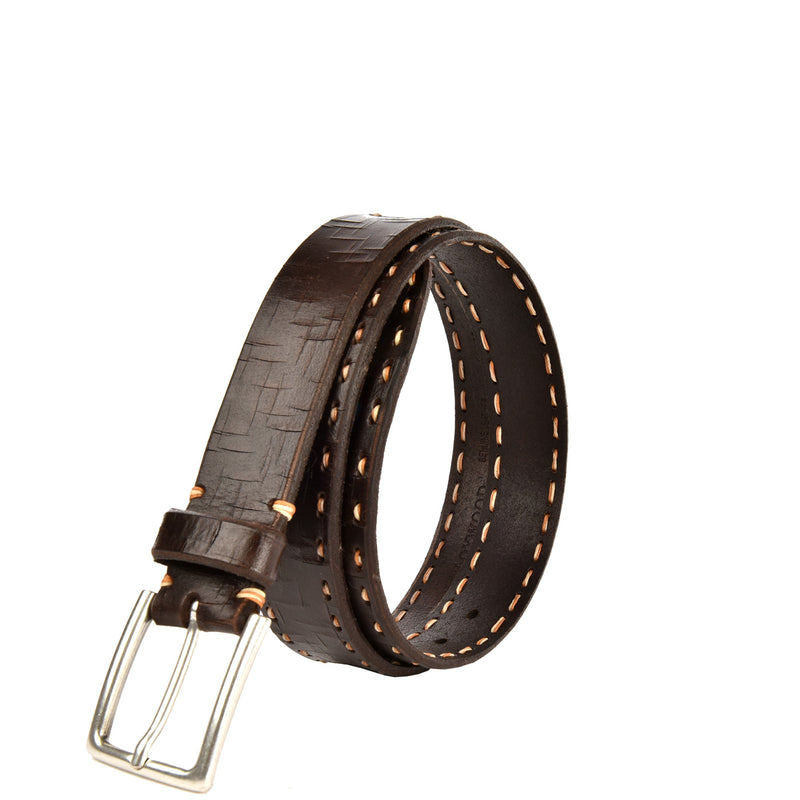 Men's Belt - Contrasting hand-stitched cracked leather