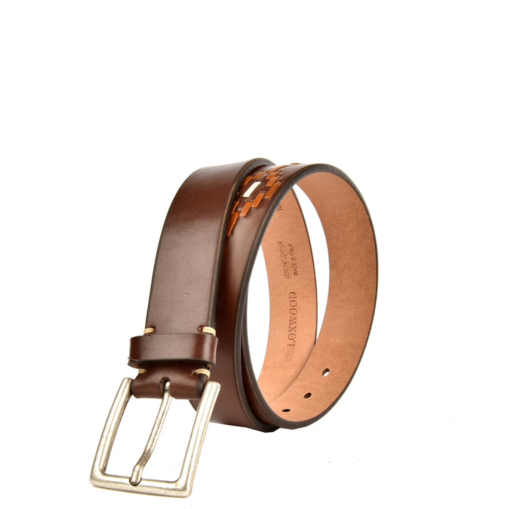Men's Belt - Smooth leather with saddle stitching and pattern on the back