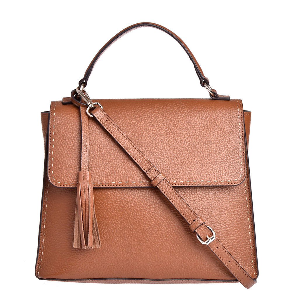 CLÉO - Handbag in grained and contrasting hand-stitched leather
