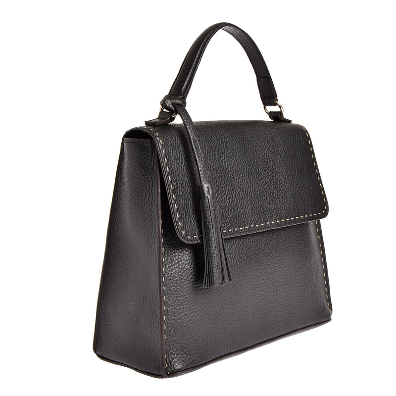 CLÉO - Handbag in grained and contrasting hand-stitched leather